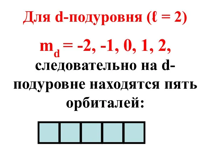 Для d-подуровня (ℓ = 2) md = -2, -1, 0, 1,