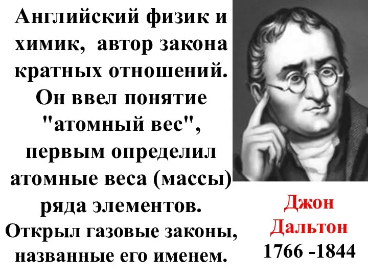 Английский физик и химик, автор закона кратных отношений. Он ввел понятие