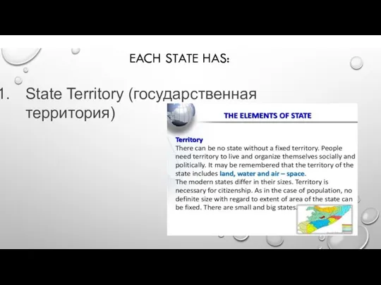 EACH STATE HAS: State Territory (государственная территория)