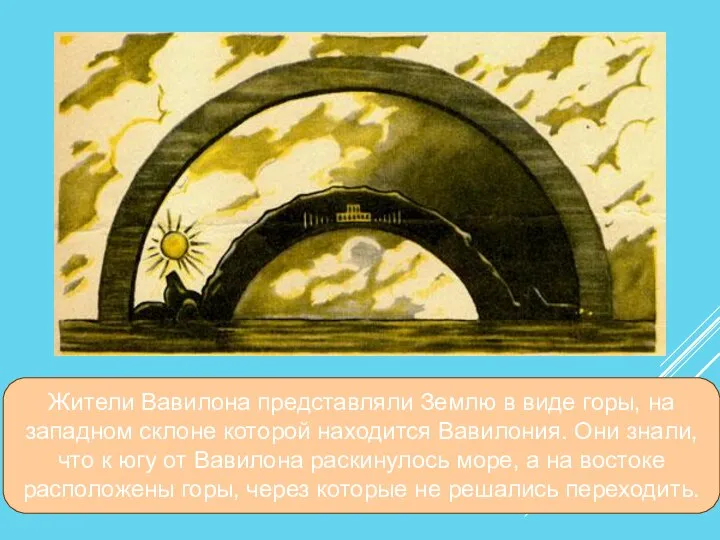 Жители Вавилона представляли Землю в виде горы, на западном склоне которой