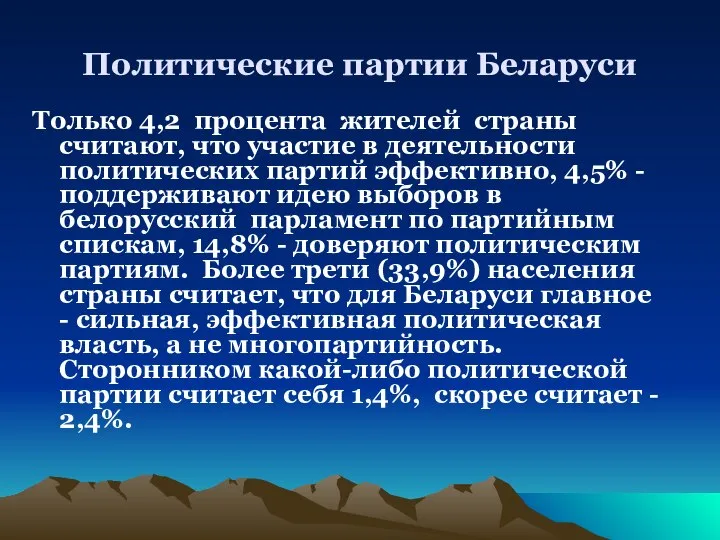 Политические партии Беларуси Только 4,2 процента жителей страны считают, что участие