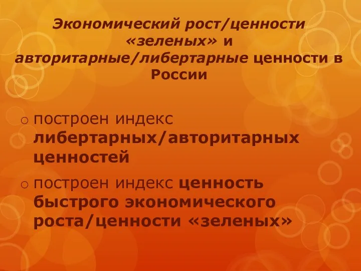 Экономический рост/ценности «зеленых» и авторитарные/либертарные ценности в России построен индекс либертарных/авторитарных