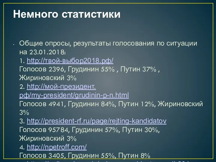 Немного статистики Общие опросы, результаты голосования по ситуации на 23.01.2018: 1.