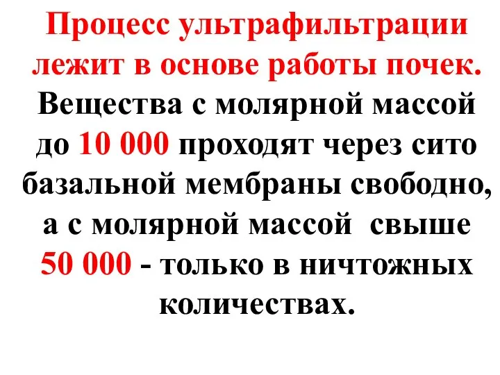 Процесс ультрафильтрации лежит в основе работы почек. Вещества с молярной массой