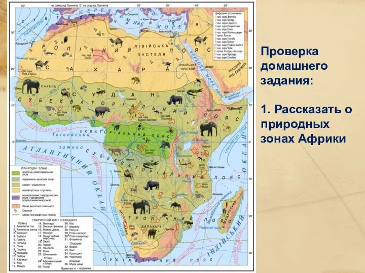 Проверка домашнего задания: 1. Рассказать о природных зонах Африки