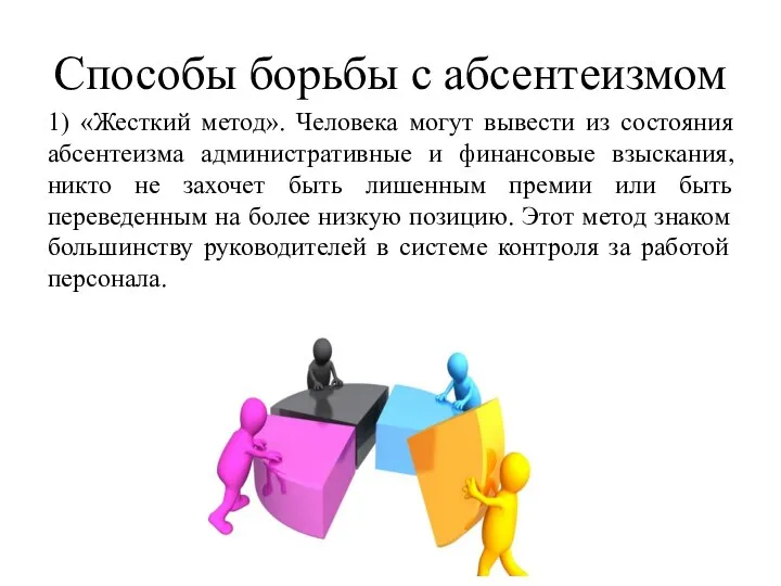 Способы борьбы с абсентеизмом 1) «Жесткий метод». Человека могут вывести из