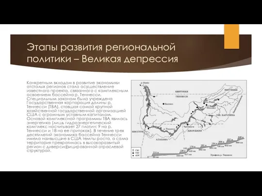 Этапы развития региональной политики – Великая депрессия Конкретным вкладом в развитие