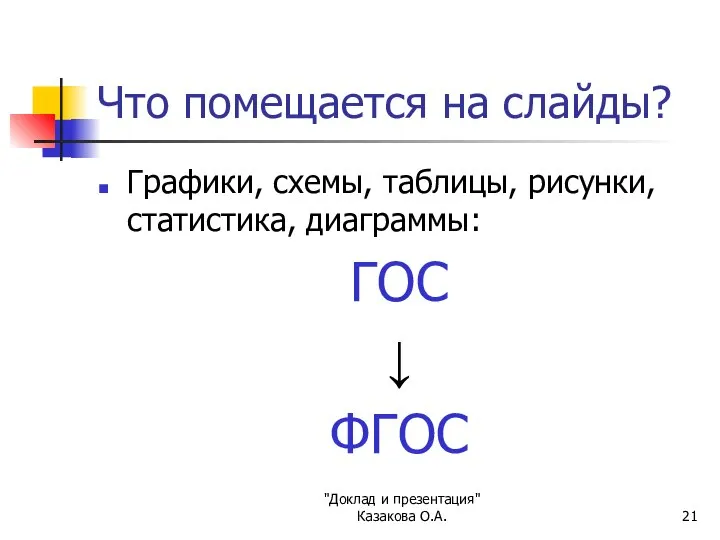 "Доклад и презентация" Казакова О.А. Что помещается на слайды? Графики, схемы,