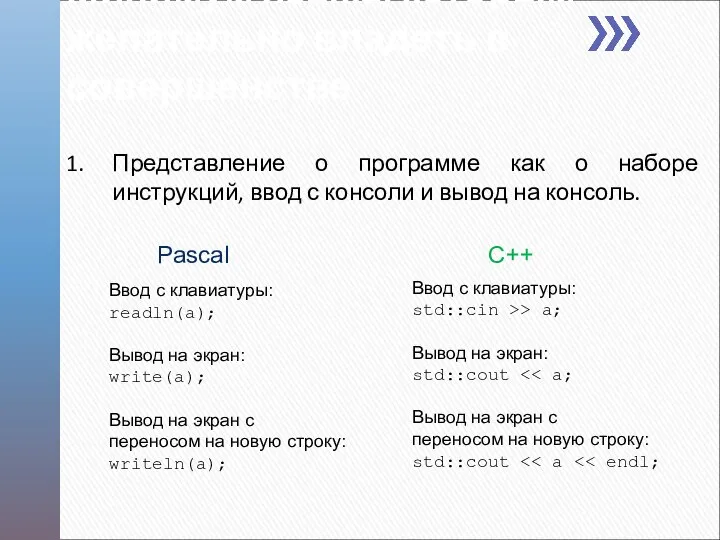 Минимум языка, которым желательно владеть в совершенстве Представление о программе как