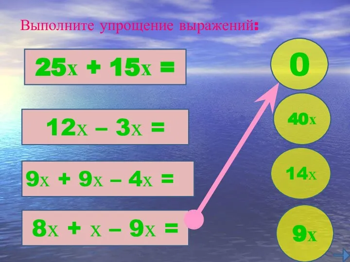 Выполните упрощение выражений: 25х + 15х = 12х – 3х =