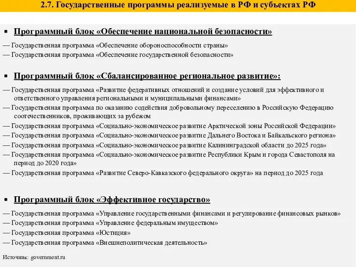 Программный блок «Обеспечение национальной безопасности» — Государственная программа «Обеспечение обороноспособности страны»