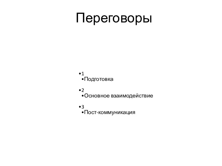 Переговоры 1 Подготовка 2 Основное взаимодействие 3 Пост-коммуникация