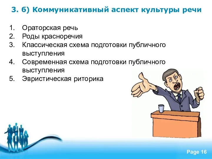 3. б) Коммуникативный аспект культуры речи Ораторская речь Роды красноречия Классическая