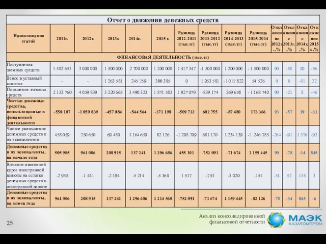 Анализ консолидированной финансовой отчетности 25