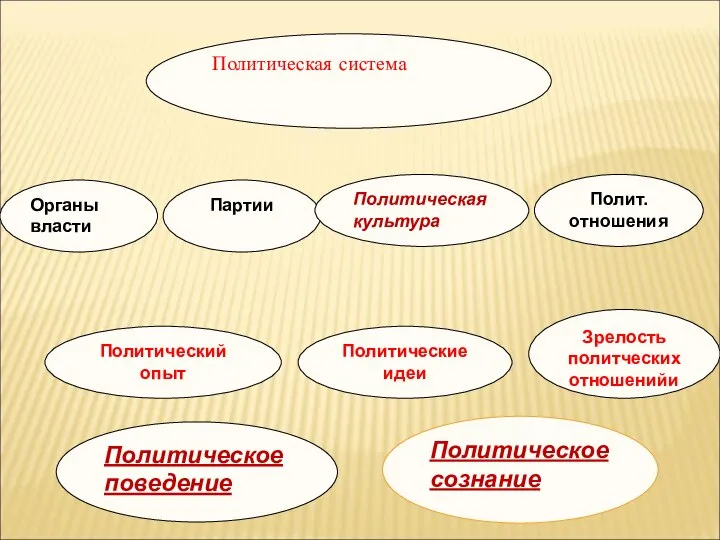 Политическая система Политическое сознание Политический опыт Политическое поведение Зрелость политческих отношенийи