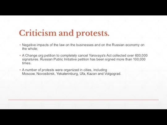 Criticism and protests. Negative impacts of the law on the businesses