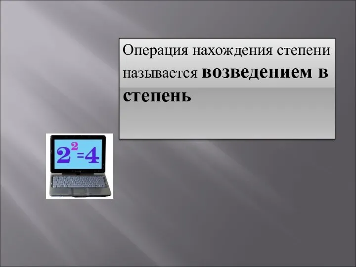 Операция нахождения степени называется возведением в степень