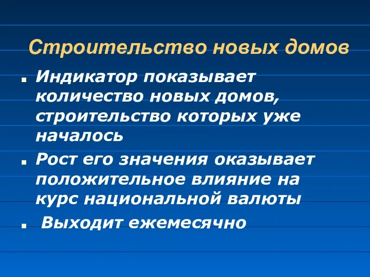 Строительство новых домов Индикатор показывает количество новых домов, строительство которых уже