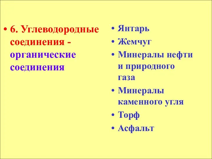 6. Углеводородные соединения - органические соединения Янтарь Жемчуг Минералы нефти и