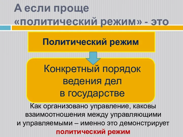 А если проще «политический режим» - это Политический режим Конкретный порядок