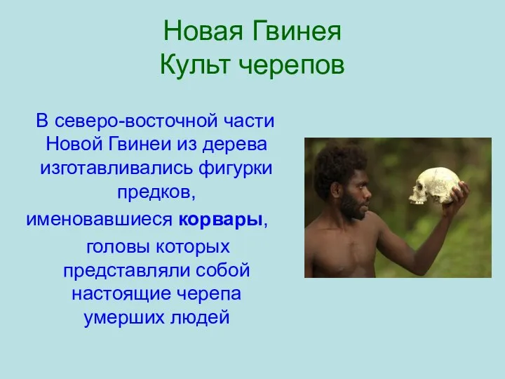 Новая Гвинея Культ черепов В северо-восточной части Новой Гвинеи из дерева