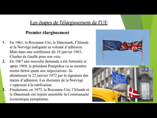 Les étapes de l'élargissement de l'UE Premier élargissement En 1961, le