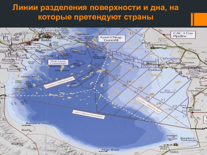 Линии разделения поверхности и дна, на которые претендуют страны