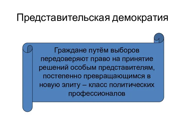 Представительская демократия Граждане путём выборов передоверяют право на принятие решений особым