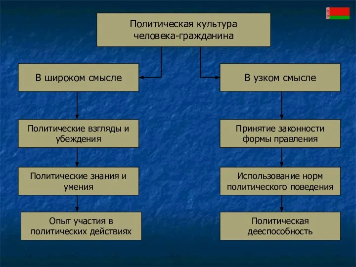 Политическая культура человека-гражданина В широком смысле Политические взгляды и убеждения Политические