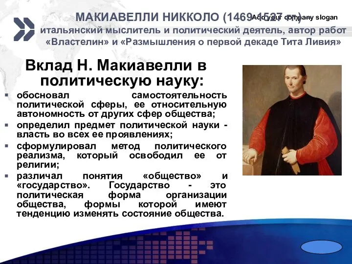 МАКИАВЕЛЛИ НИККОЛО (1469-1527 гг.) – итальянский мыслитель и политический деятель, автор