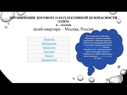 ОРГАНИЗАЦИЯ ДОГОВОРА О КОЛЛЕКТИВНОЙ БЕЗОПАСНОСТИ (ОДКБ) 6 - членов штаб-квартира –