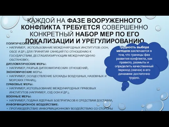 КАЖДОЙ НА ФАЗЕ ВООРУЖЕННОГО КОНФЛИКТА ТРЕБУЕТСЯ СОВЕРШЕННО КОНКРЕТНЫЙ НАБОР МЕР ПО