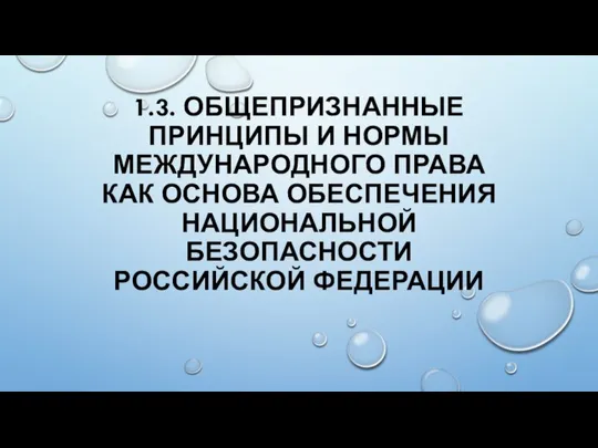 1.3. ОБЩЕПРИЗНАННЫЕ ПРИНЦИПЫ И НОРМЫ МЕЖДУНАРОДНОГО ПРАВА КАК ОСНОВА ОБЕСПЕЧЕНИЯ НАЦИОНАЛЬНОЙ БЕЗОПАСНОСТИ РОССИЙСКОЙ ФЕДЕРАЦИИ