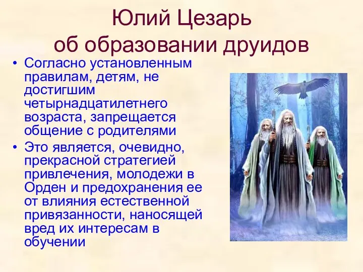 Юлий Цезарь об образовании друидов Согласно установленным правилам, детям, не достигшим