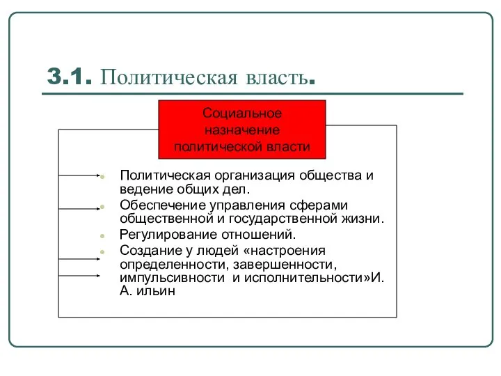 3.1. Политическая власть. Политическая организация общества и ведение общих дел. Обеспечение