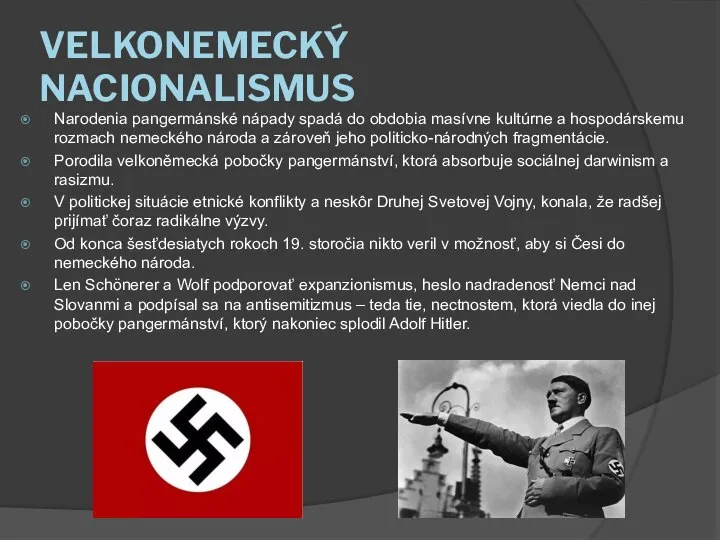 VELKONEMECKÝ NACIONALISMUS Narodenia pangermánské nápady spadá do obdobia masívne kultúrne a