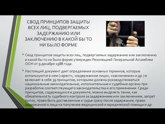 СВОД ПРИНЦИПОВ ЗАЩИТЫ ВСЕХ ЛИЦ, ПОДВЕРГАЕМЫХ ЗАДЕРЖАНИЮ ИЛИ ЗАКЛЮЧЕНИЮ В КАКОЙ