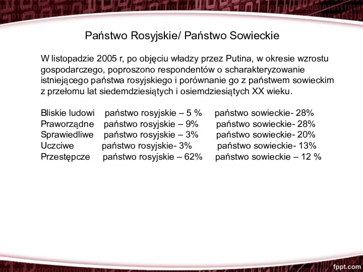 Państwo Rosyjskie/ Państwo Sowieckie W listopadzie 2005 r, po objęciu władzy