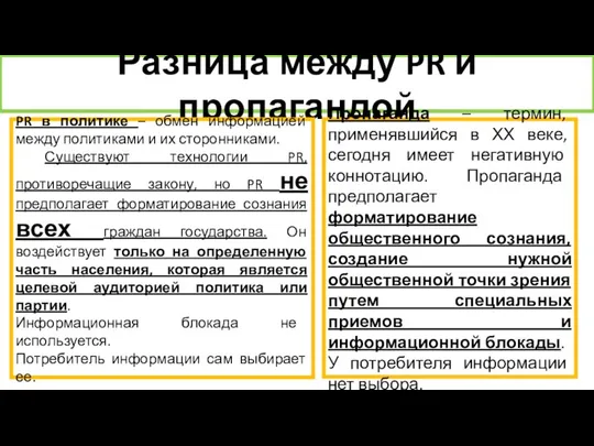 Разница между PR и пропагандой PR в политике – обмен информацией