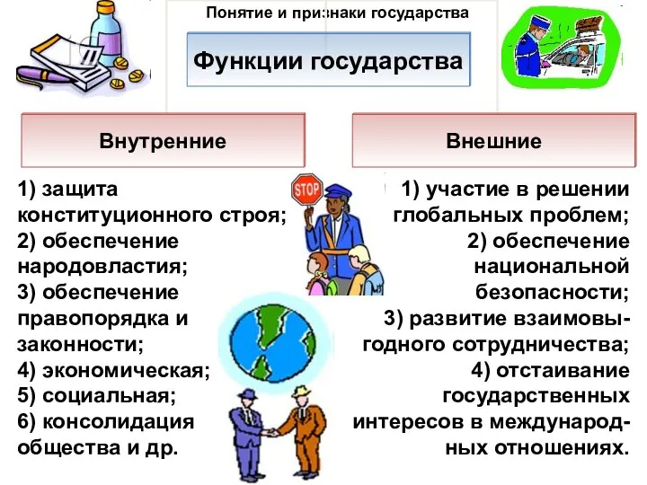 Понятие и признаки государства 1) защита конституционного строя; 2) обеспечение народовластия;