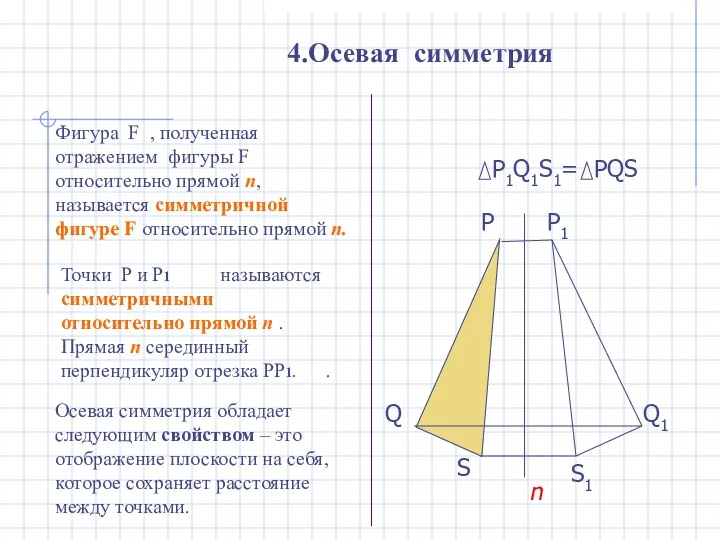 P1Q1S1= PQS 4.Осевая симметрия P Q S n P1 Q1 S1