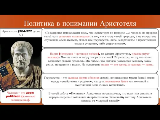 Аристотель (384-322 до н.э.) «Государство принадлежит тому, что существует по природе