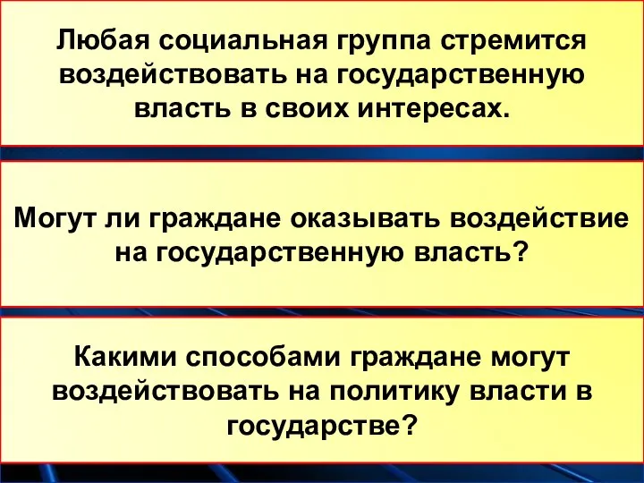 Могут ли граждане оказывать воздействие на государственную власть? Любая социальная группа