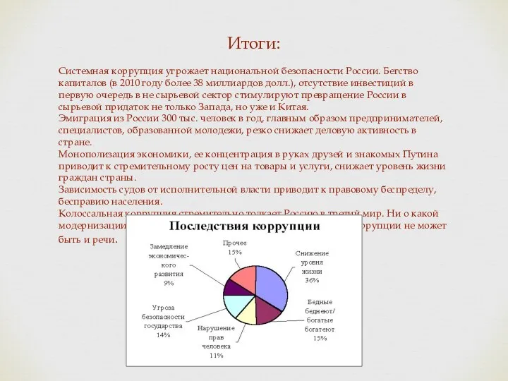 Итоги: Системная коррупция угрожает национальной безопасности России. Бегство капиталов (в 2010