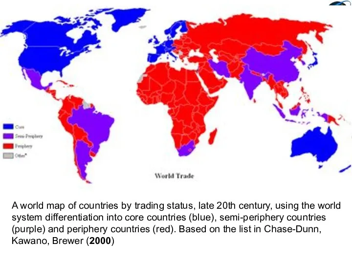 A world map of countries by trading status, late 20th century,
