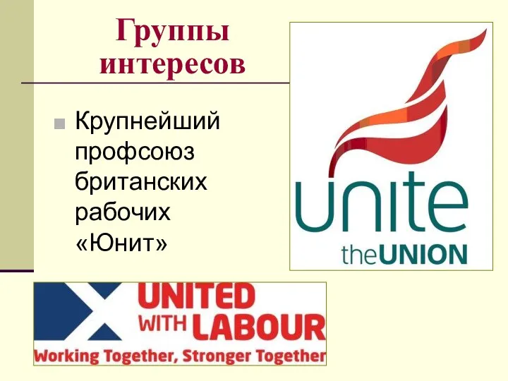 Группы интересов Крупнейший профсоюз британских рабочих «Юнит»