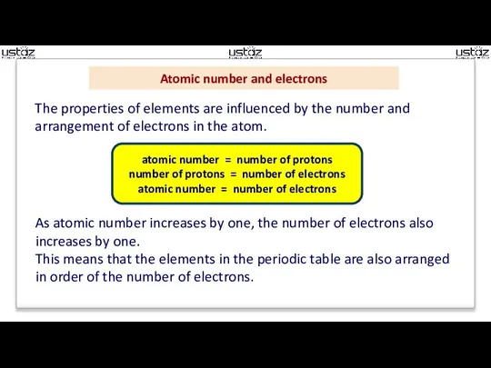 Atomic number and electrons The properties of elements are influenced by