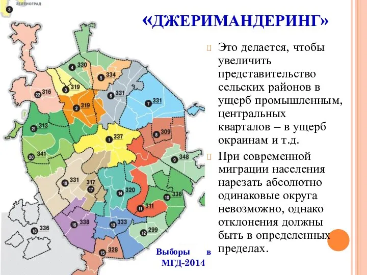 «ДЖЕРИМАНДЕРИНГ» Это делается, чтобы увеличить представительство сельских районов в ущерб промышленным,