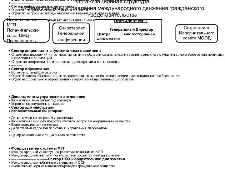 Организационная структура и схема системы управления международного движения гражданского представительства 1