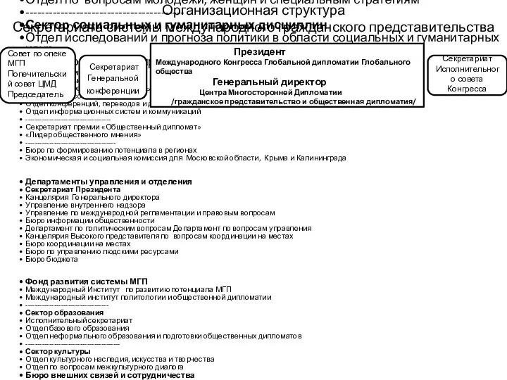 Организационная структура Секретариата системы международного гражданского представительства 1 Бюро стратегического планирования